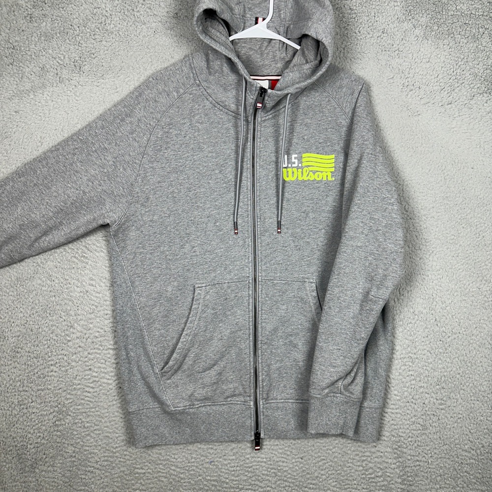Wilson Hoodie Sweatshirt Mens Large Full Zip Gray U.S. Wilson Neon Graphic EUC